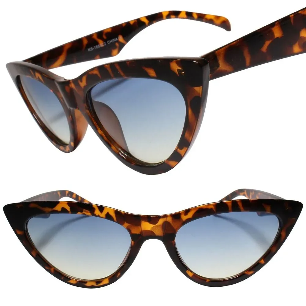 Two Tone Blue Lens Tortoise Cat Eye Sunglasses